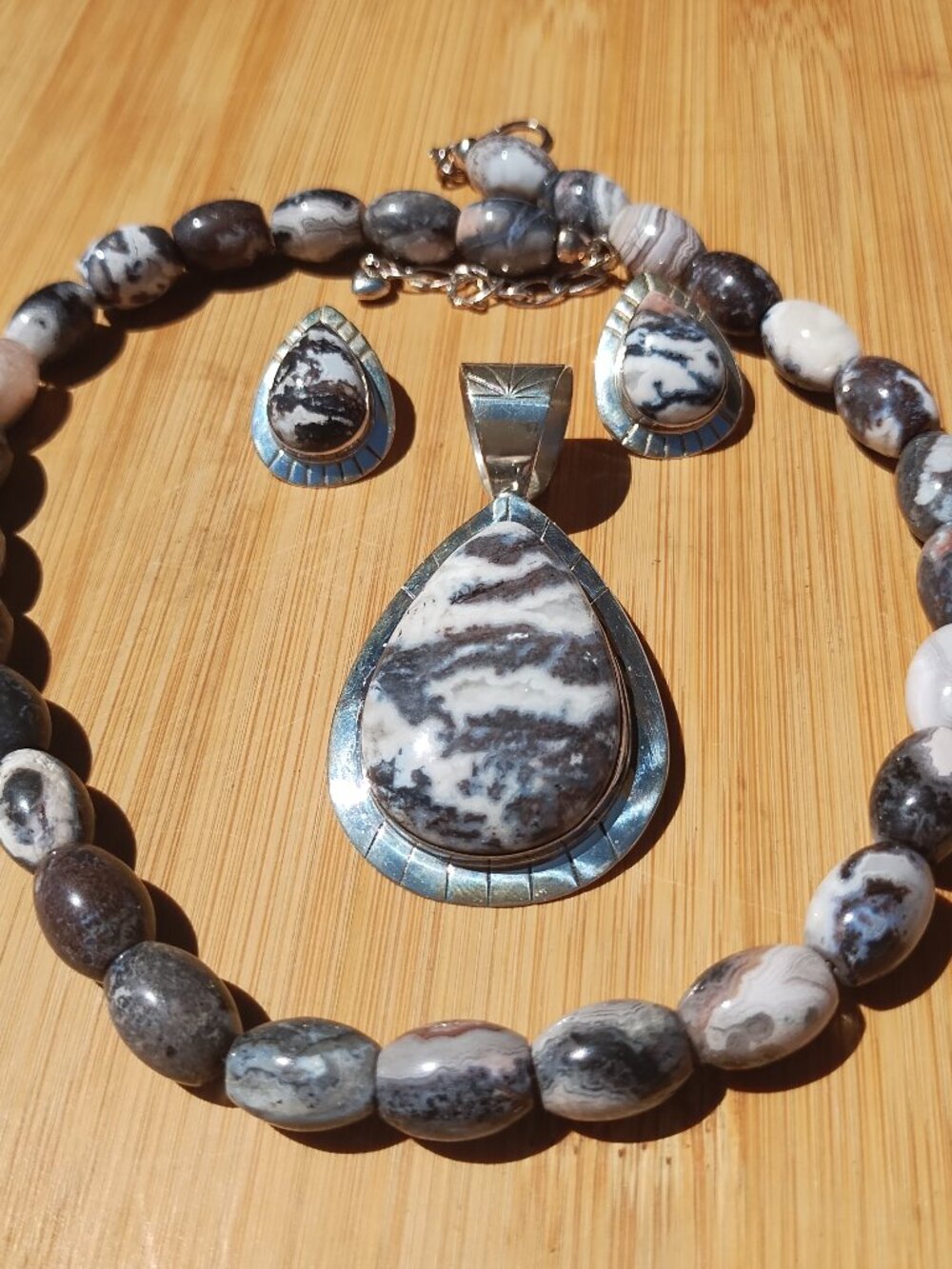 Jay King DTR zebra Jasper necklace pendant earrings 925 Sterling Silver - Picture 2 of 8